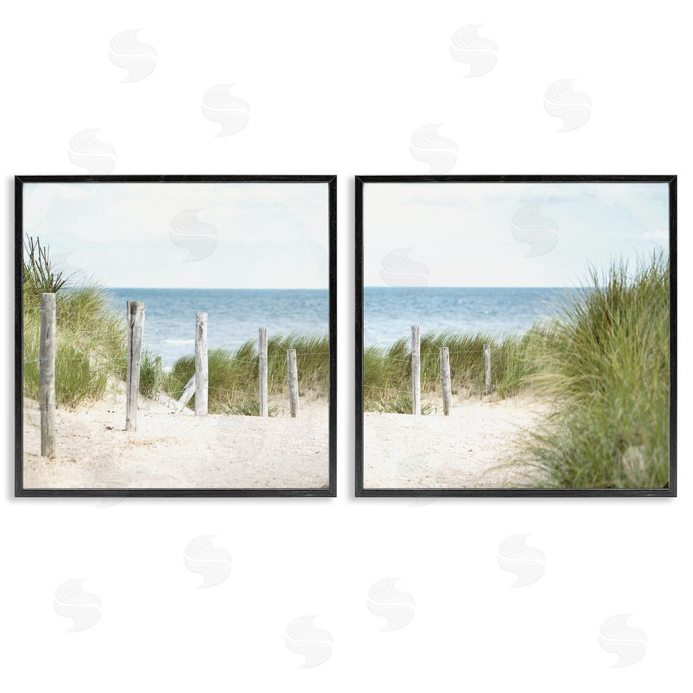 Kim Allen Calm Coastal Beach Fence Landscape Black Framed Giclee Wall Art Print