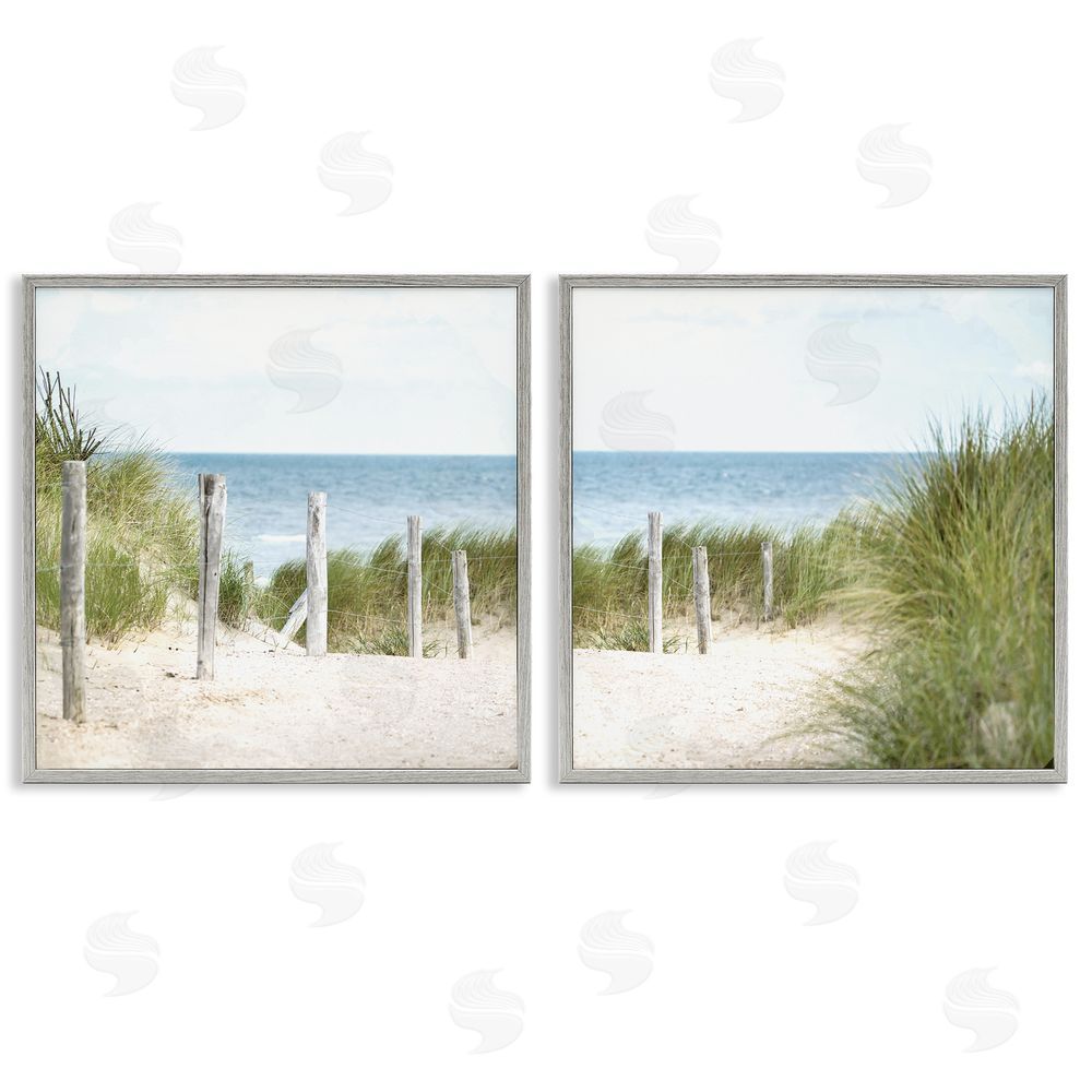 Kim Allen Calm Coastal Beach Fence Landscape Gray Framed Giclee Wall Art Print