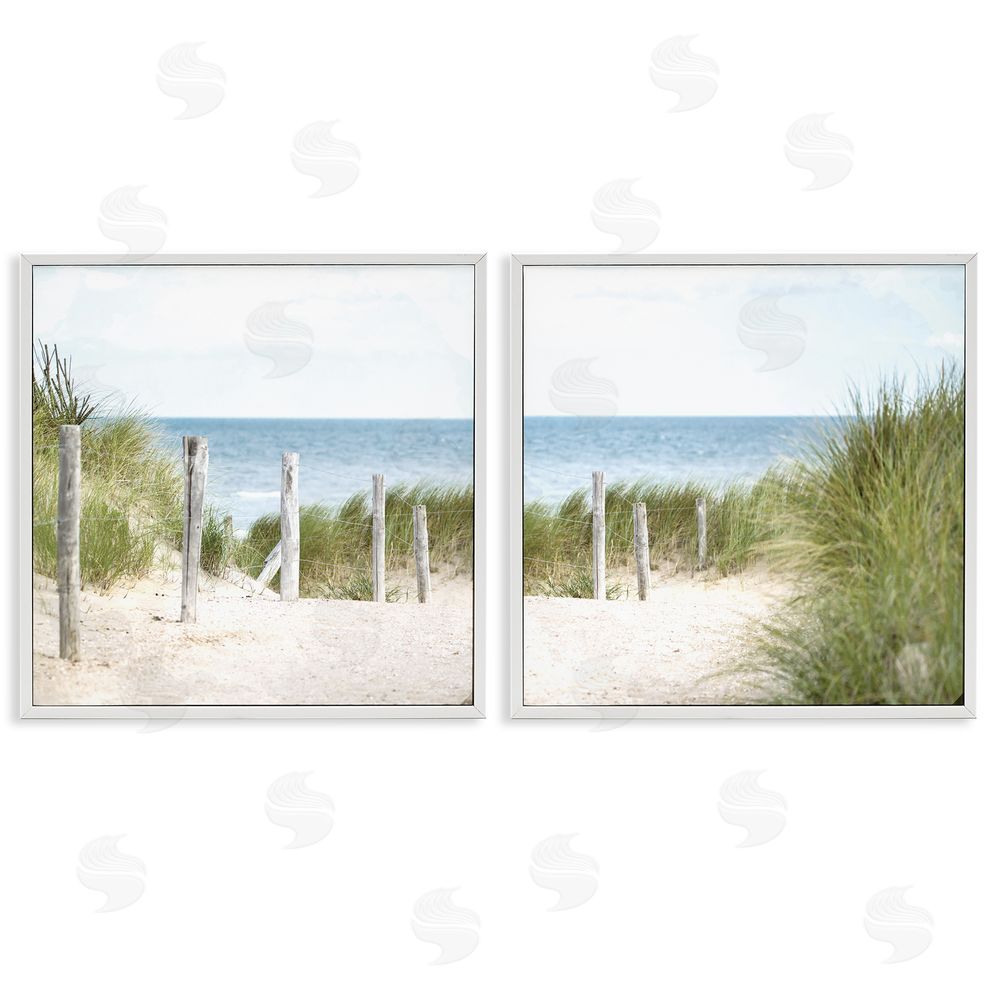 Kim Allen Calm Coastal Beach Fence Landscape White Framed Giclee Wall Art Print