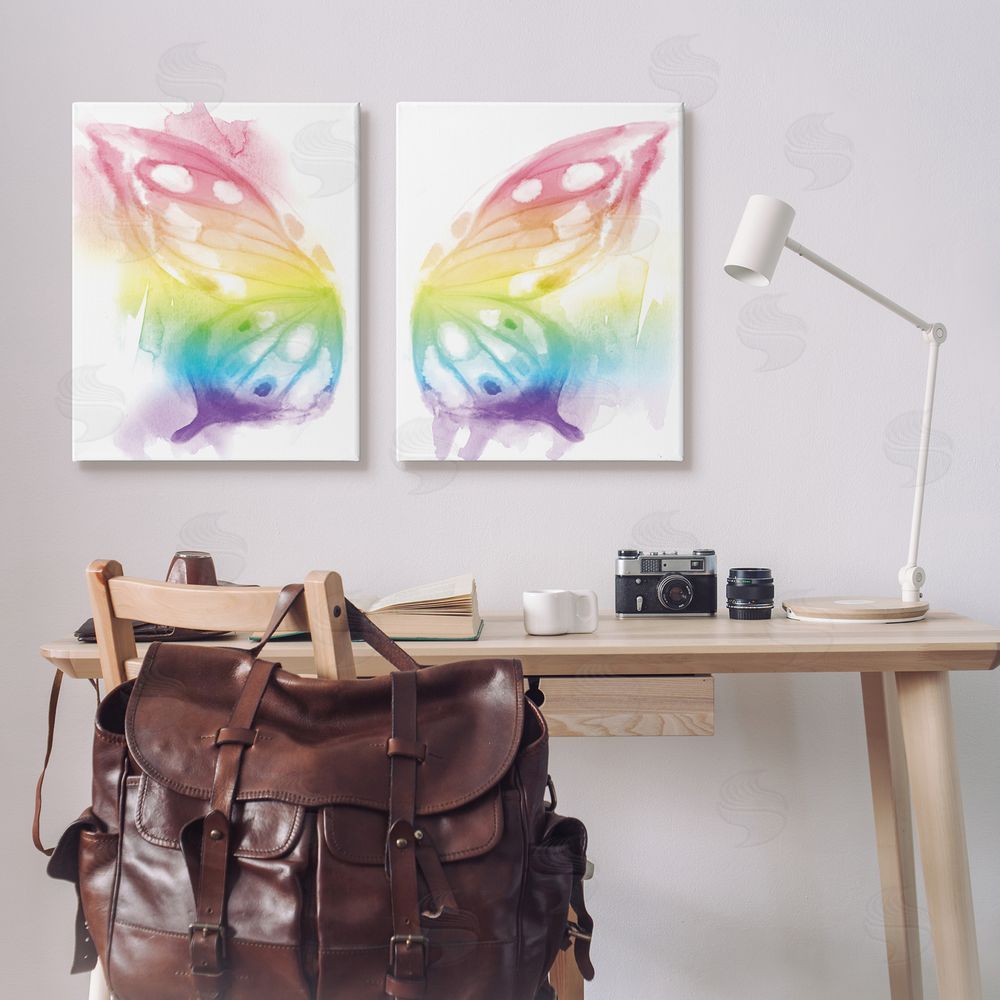 Stupell Studio Rainbow Butterfly Wings Playful Insect Canvas Wall Art Print in Room