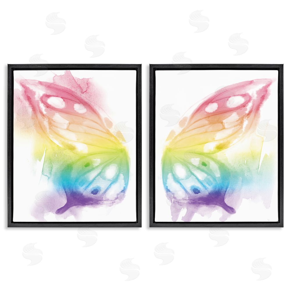 Stupell Studio Rainbow Butterfly Wings Playful Insect Black Floating Frame Canvas Wall Art Print