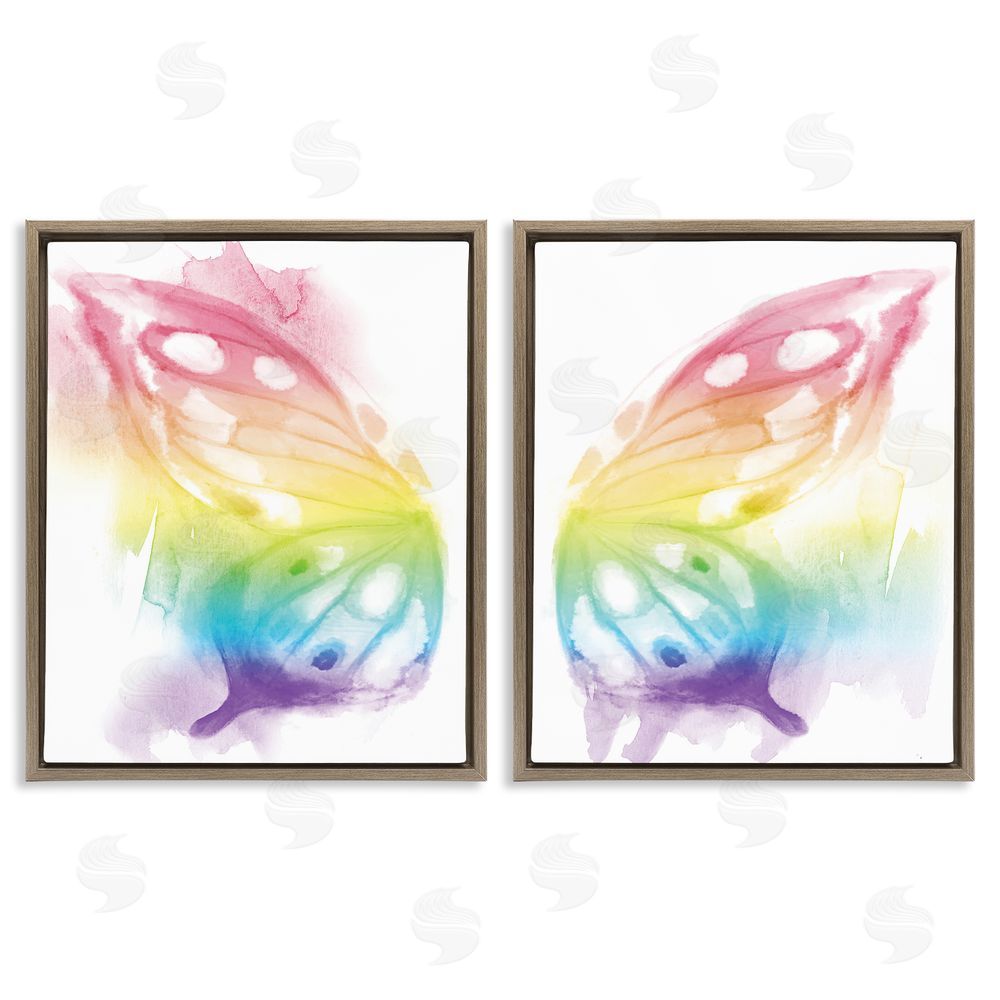 Stupell Studio Rainbow Butterfly Wings Playful Insect Brown Floating Frame Canvas Wall Art Print