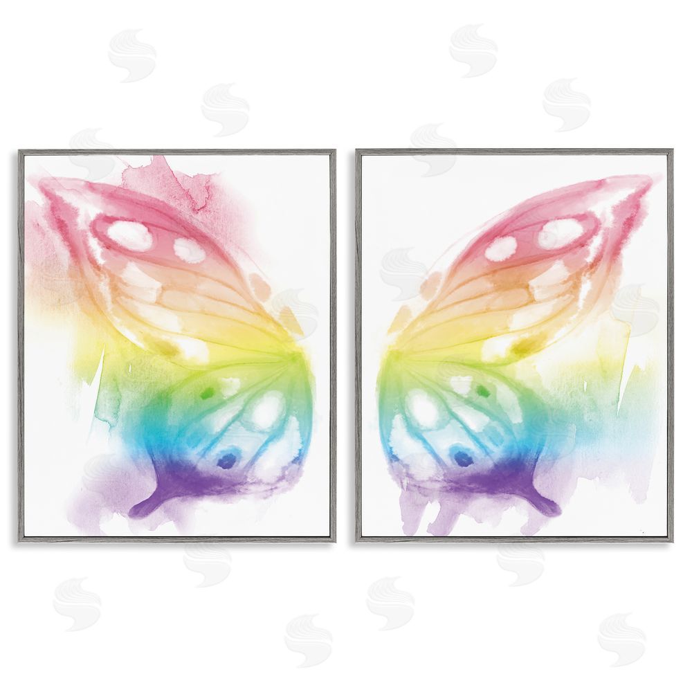 Stupell Studio Rainbow Butterfly Wings Playful Insect Gray Framed Giclee Wall Art Print