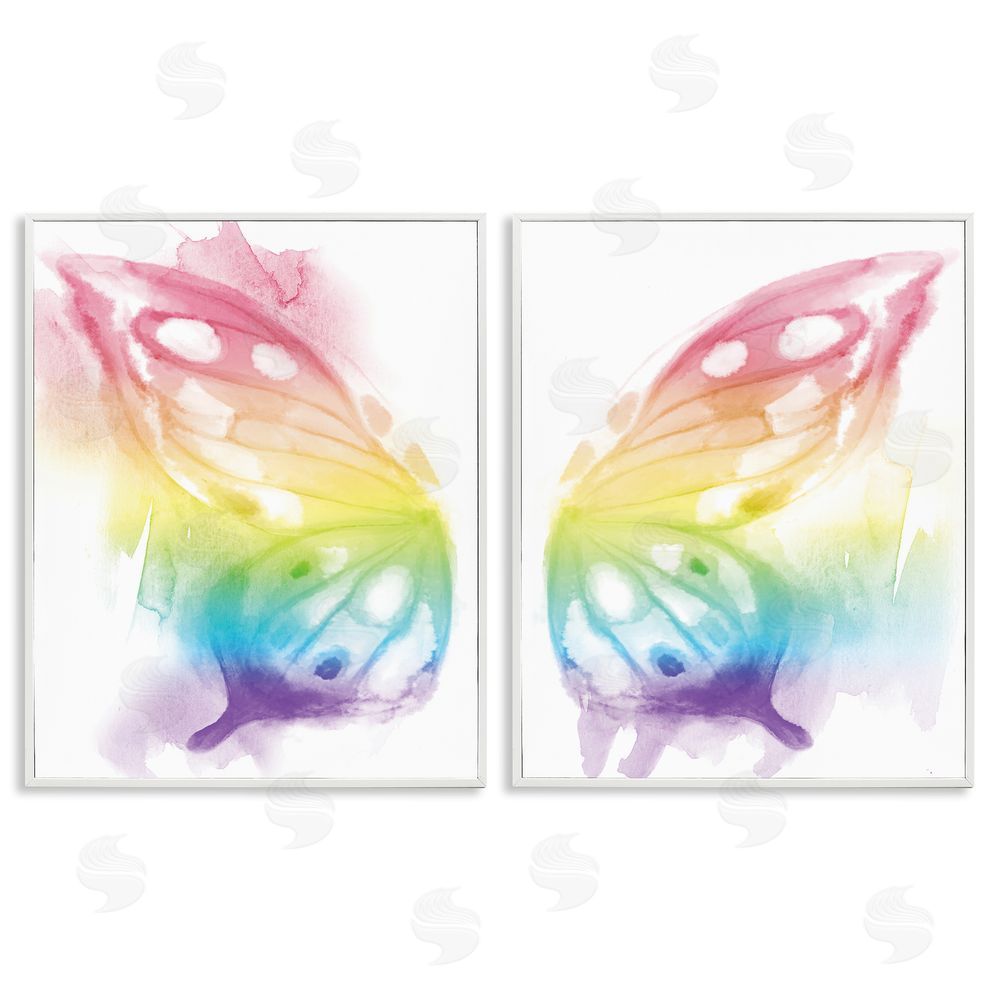 Stupell Studio Rainbow Butterfly Wings Playful Insect White Framed Giclee Wall Art Print
