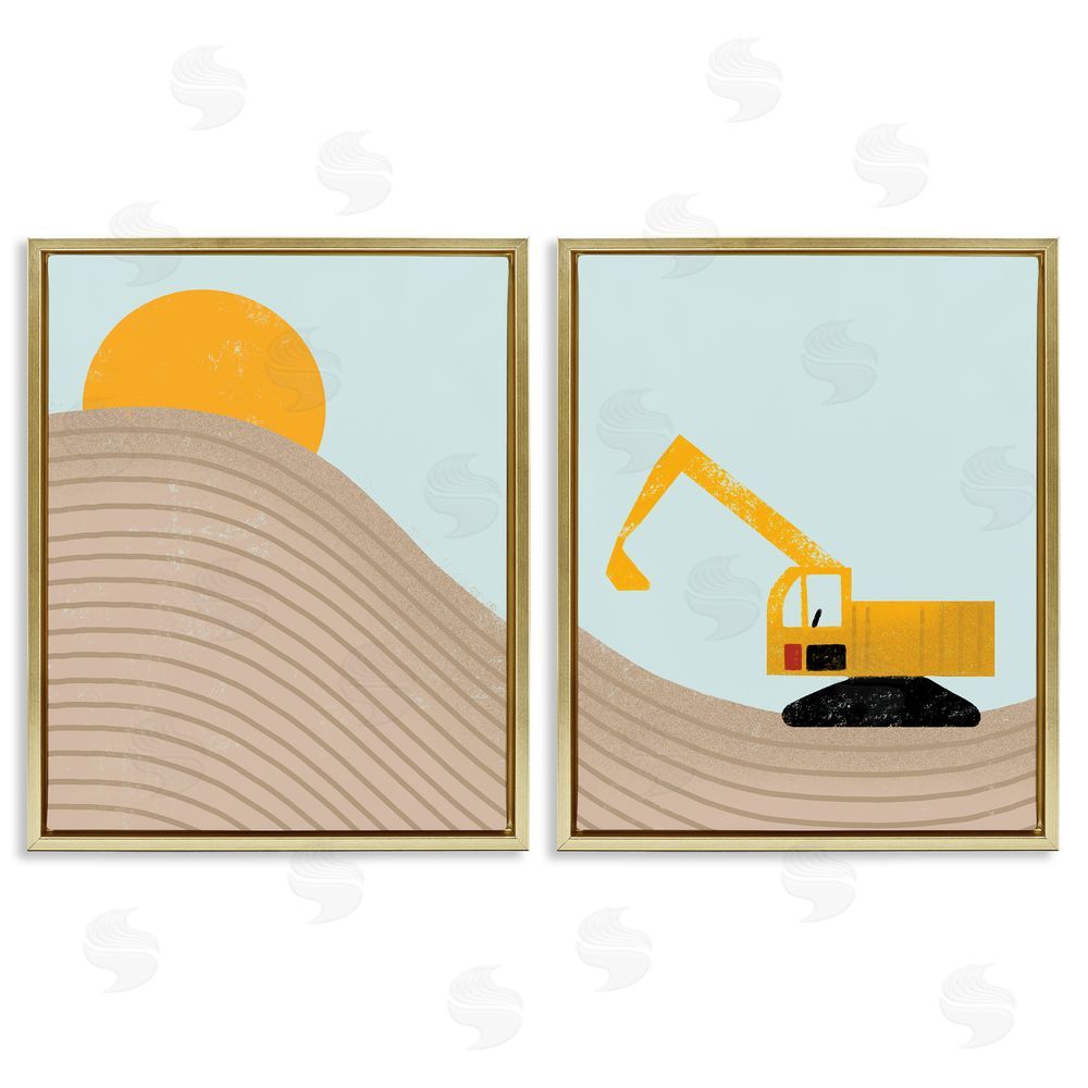 Stupell Studio Construction Truck Under Desert Sun Gold Floating Frame Canvas Wall Art Print