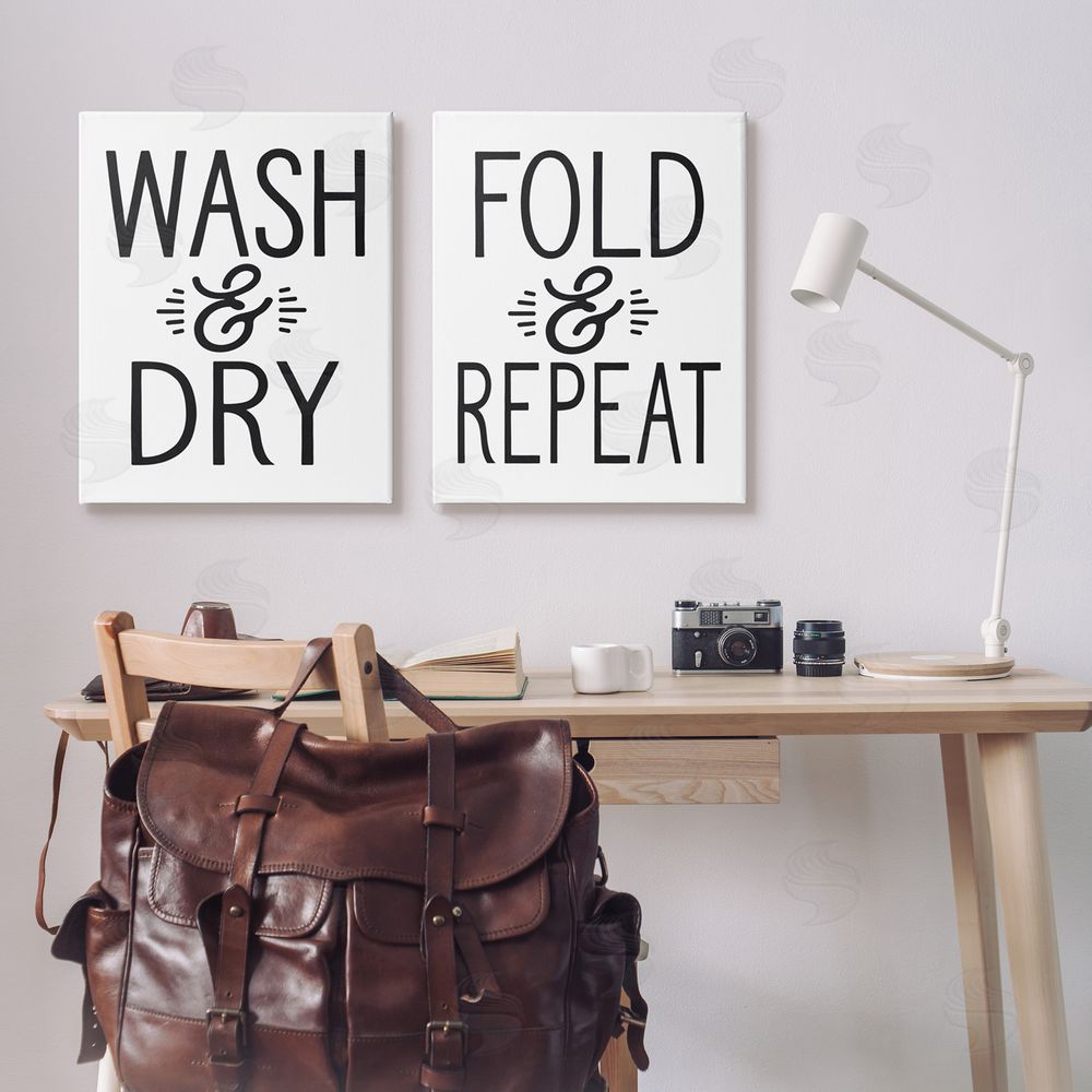 Lettered and Lined Wash Dry Fold Repeat Laundry Phrase Canvas Wall Art Print in Room
