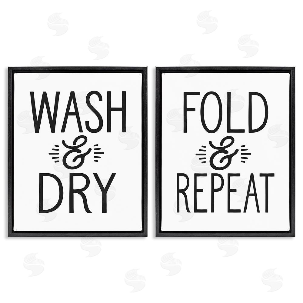 Lettered and Lined Wash Dry Fold Repeat Laundry Phrase Black Floating Frame Canvas Wall Art Print