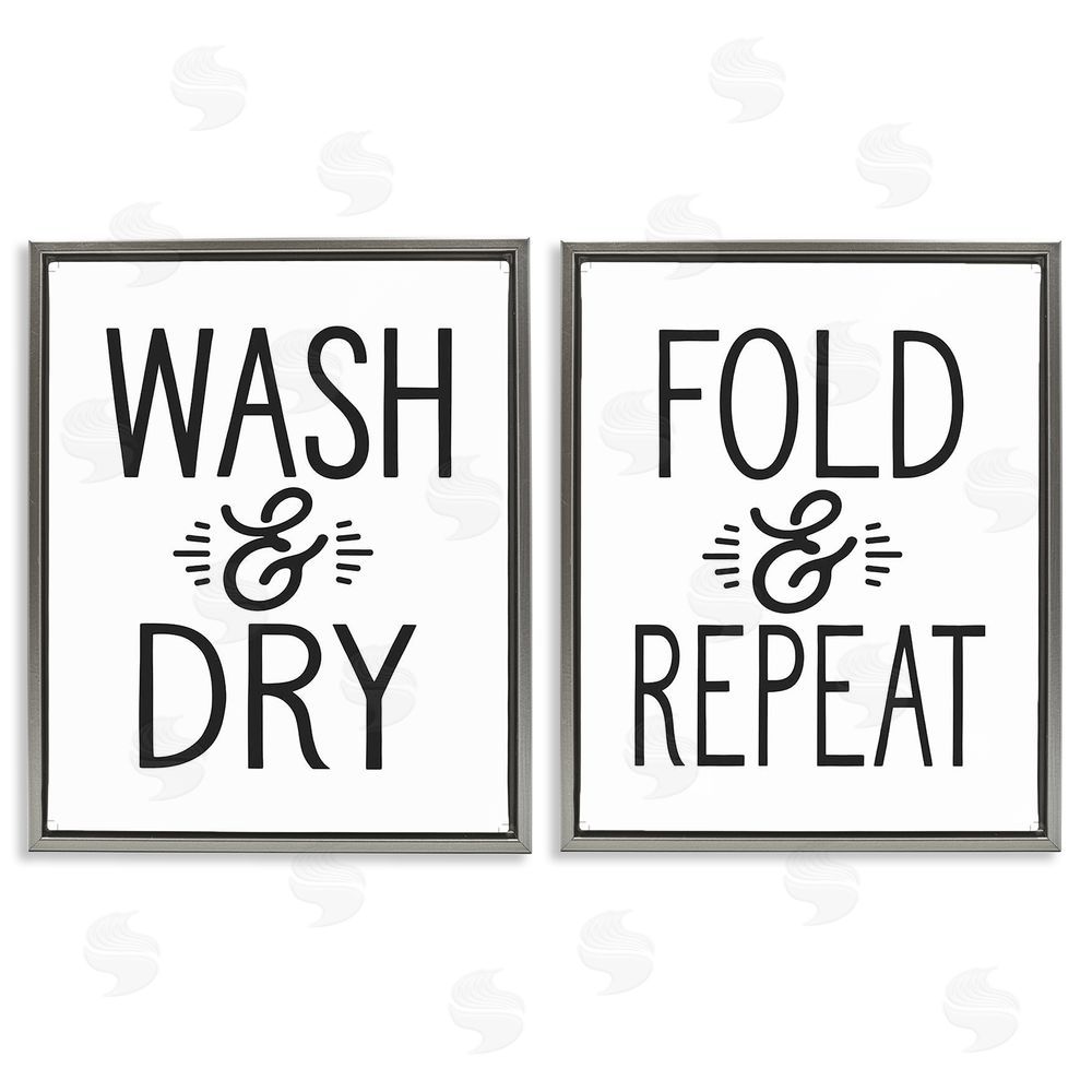 Lettered and Lined Wash Dry Fold Repeat Laundry Phrase Gray Floating Frame Canvas Wall Art Print