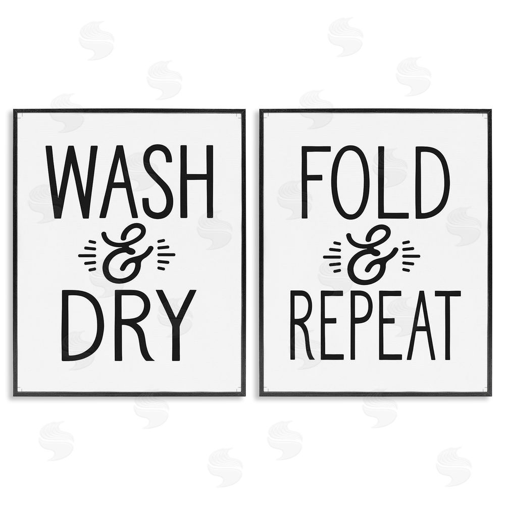 Lettered and Lined Wash Dry Fold Repeat Laundry Phrase Black Framed Giclee Wall Art Print