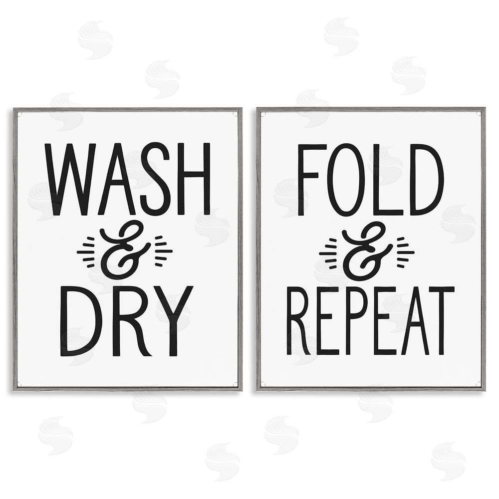 Lettered and Lined Wash Dry Fold Repeat Laundry Phrase Gray Framed Giclee Wall Art Print