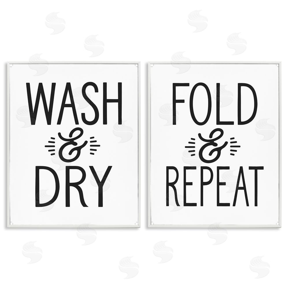 Lettered and Lined Wash Dry Fold Repeat Laundry Phrase White Framed Giclee Wall Art Print