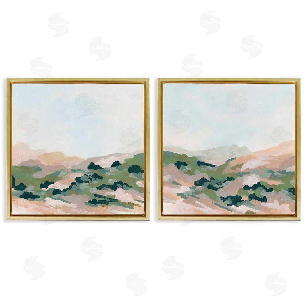 June Erica Vess Abstract Mountain Forest Clear Sky Gold Floating Frame Canvas Wall Art Print