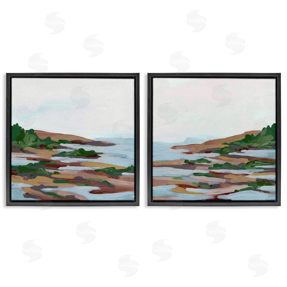 June Erica Vess Abstract Quaint Forest Beach Black Floating Frame Canvas Wall Art Print