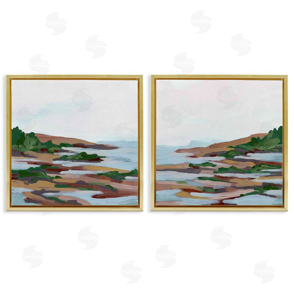 June Erica Vess Abstract Quaint Forest Beach Gold Floating Frame Canvas Wall Art Print
