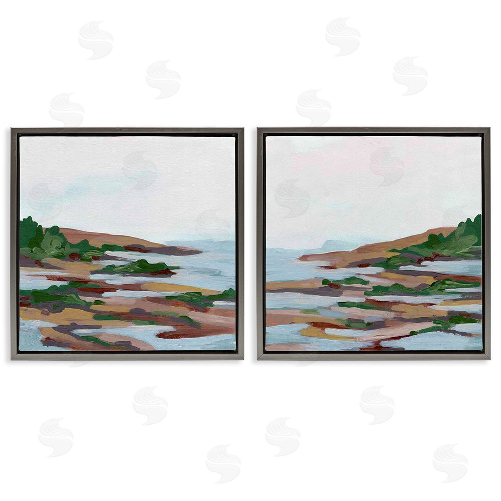 June Erica Vess Abstract Quaint Forest Beach Gray Floating Frame Canvas Wall Art Print