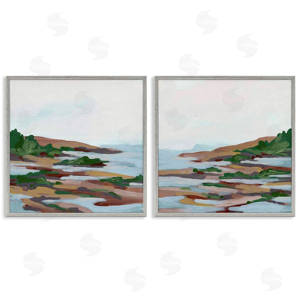 June Erica Vess Abstract Quaint Forest Beach Gray Framed Giclee Wall Art Print