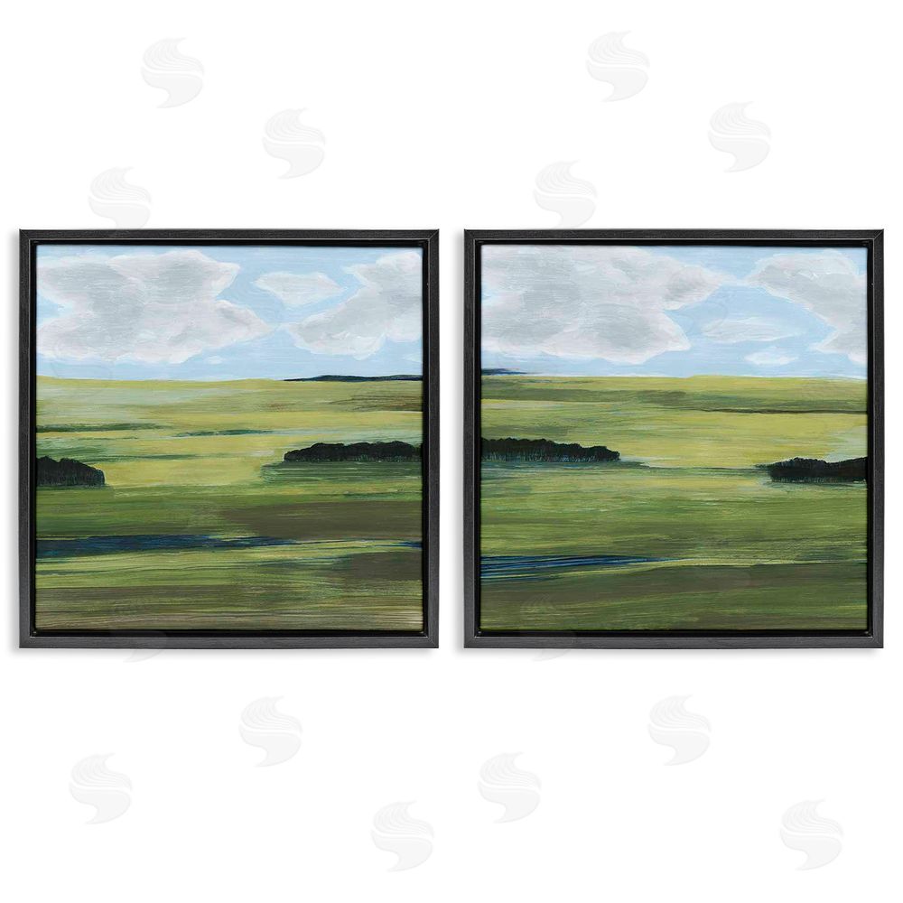 Grace Popp Rustic Green Valley Trees Abstraction Black Floating Frame Canvas Wall Art Print