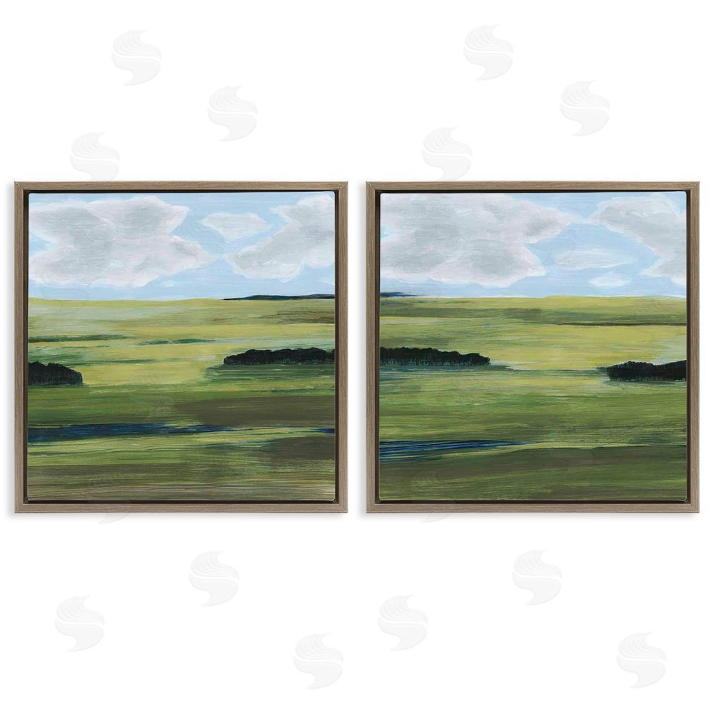 Grace Popp Rustic Green Valley Trees Abstraction Brown Floating Frame Canvas Wall Art Print