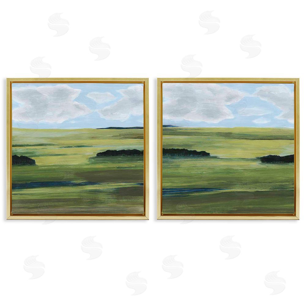Grace Popp Rustic Green Valley Trees Abstraction Gold Floating Frame Canvas Wall Art Print