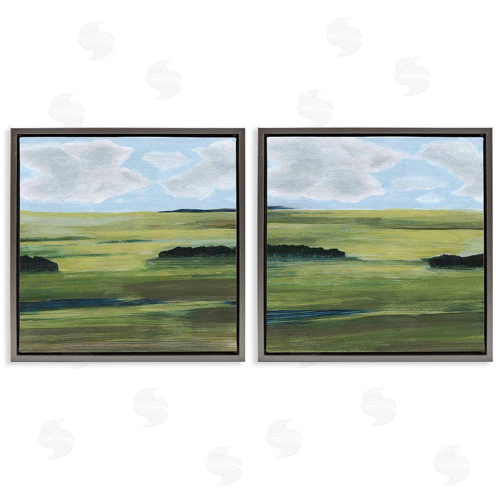 Grace Popp Rustic Green Valley Trees Abstraction Gray Floating Frame Canvas Wall Art Print