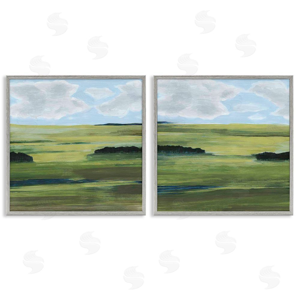 Grace Popp Rustic Green Valley Trees Abstraction Gray Framed Giclee Wall Art Print