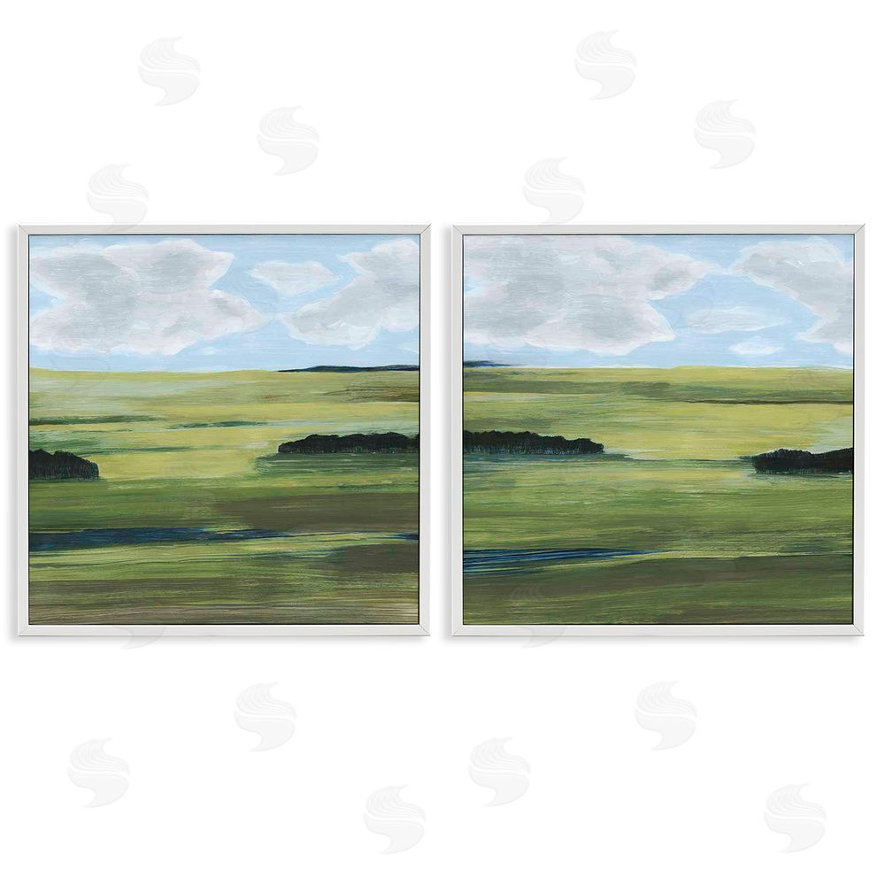 Grace Popp Rustic Green Valley Trees Abstraction White Framed Giclee Wall Art Print