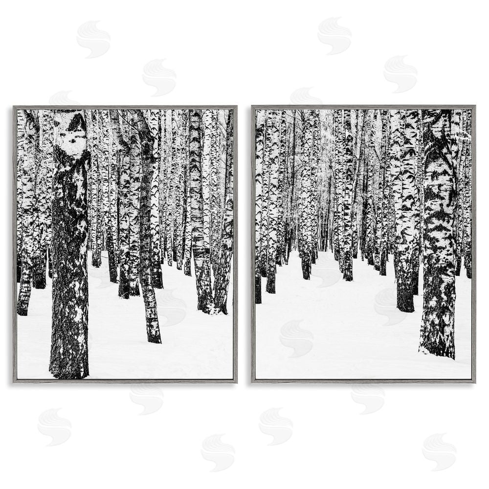 Design Fabrikken Rustic Winter Forest Scene Birch Trees Gray Framed Giclee Wall Art Print