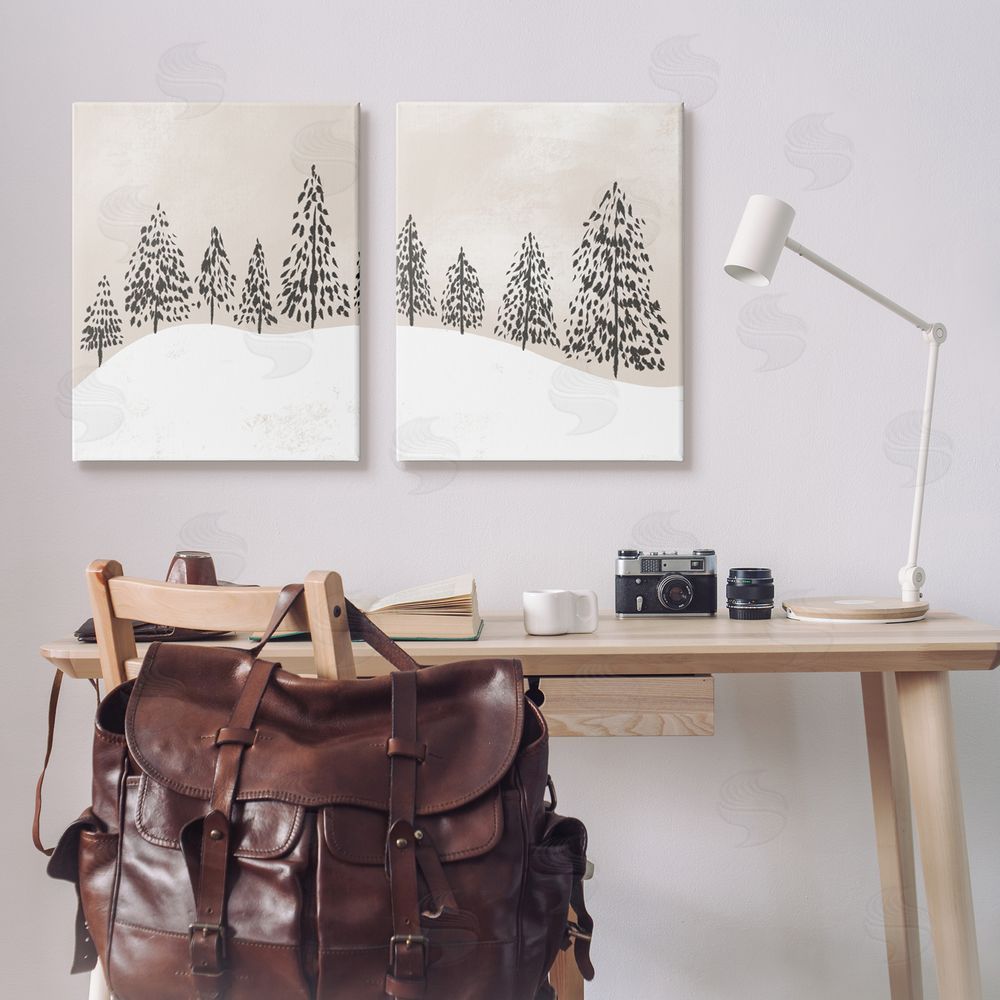 Stupell Studio Winter Trees Abstract Snowy Landscape Canvas Wall Art Print in Room