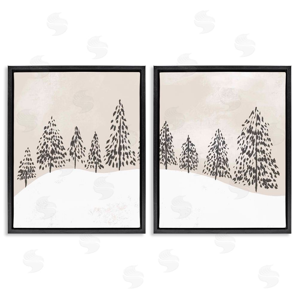 Stupell Studio Winter Trees Abstract Snowy Landscape Black Floating Frame Canvas Wall Art Print
