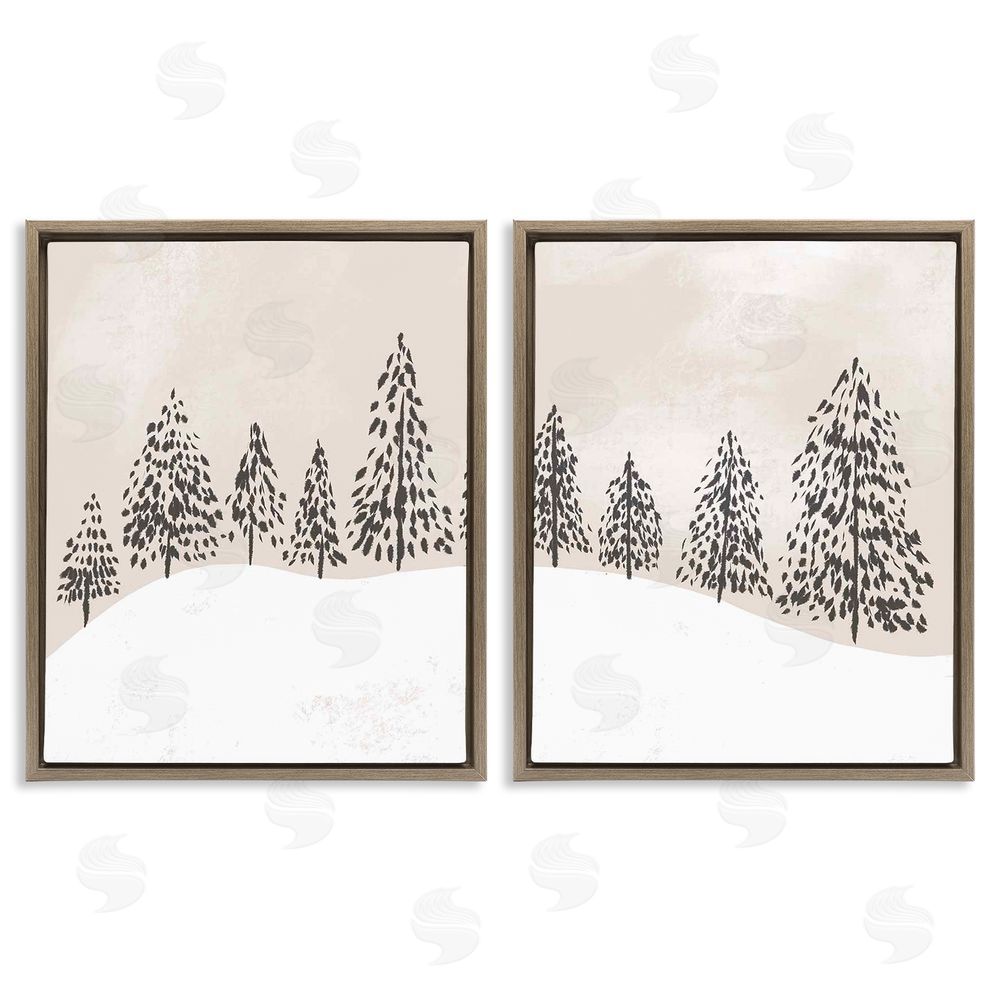 Stupell Studio Winter Trees Abstract Snowy Landscape Brown Floating Frame Canvas Wall Art Print