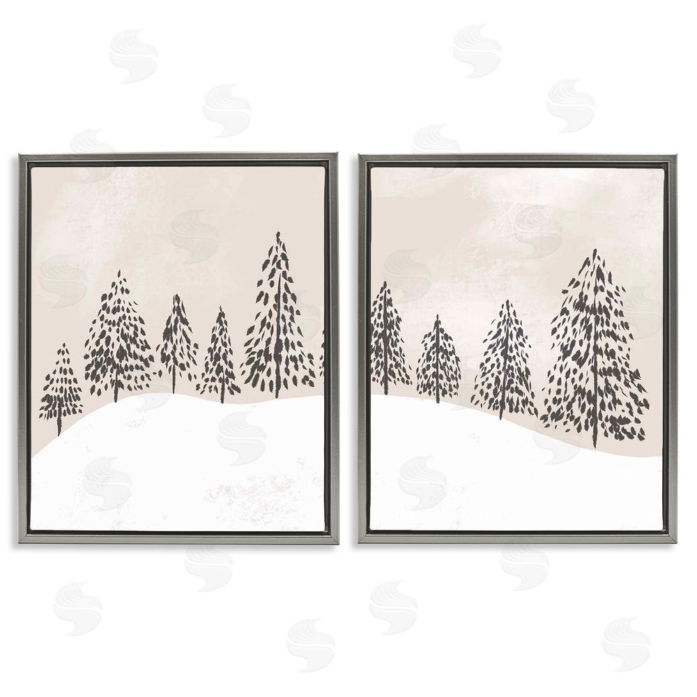 Stupell Studio Winter Trees Abstract Snowy Landscape Gray Floating Frame Canvas Wall Art Print
