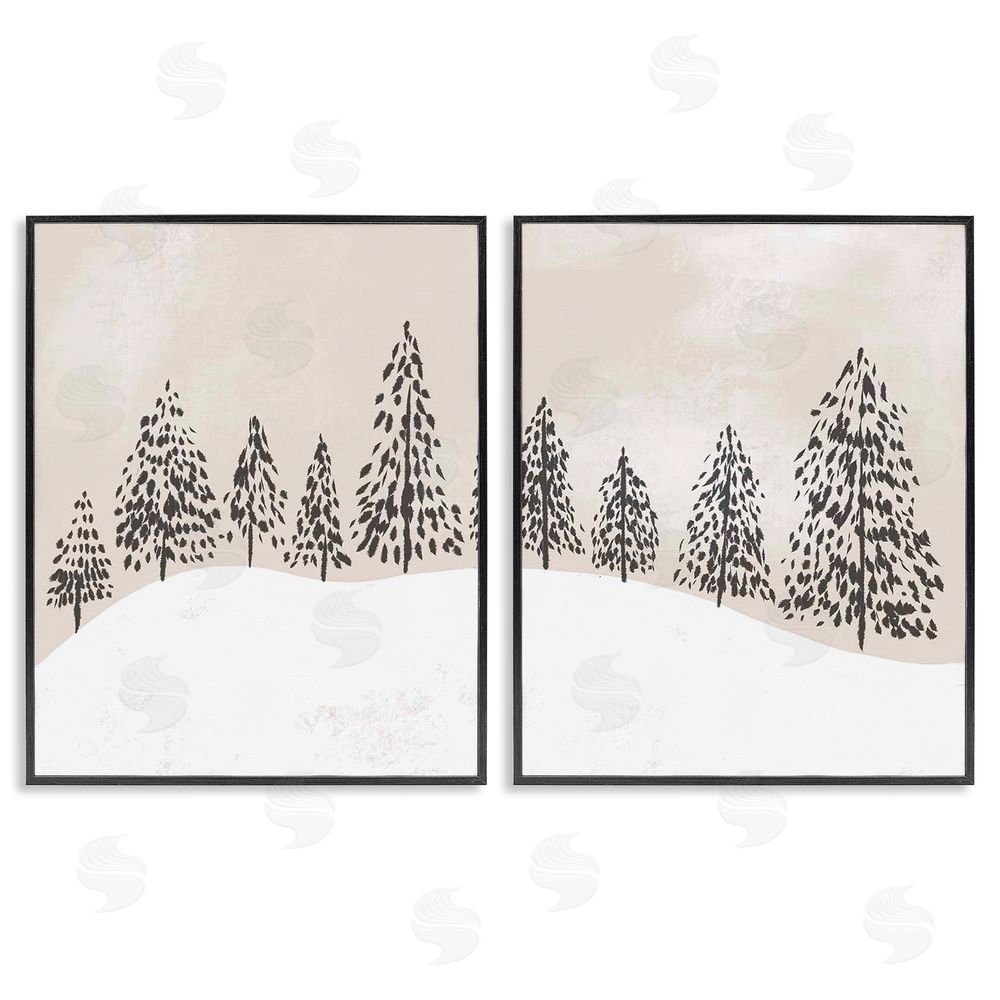 Stupell Studio Winter Trees Abstract Snowy Landscape Black Framed Giclee Wall Art Print
