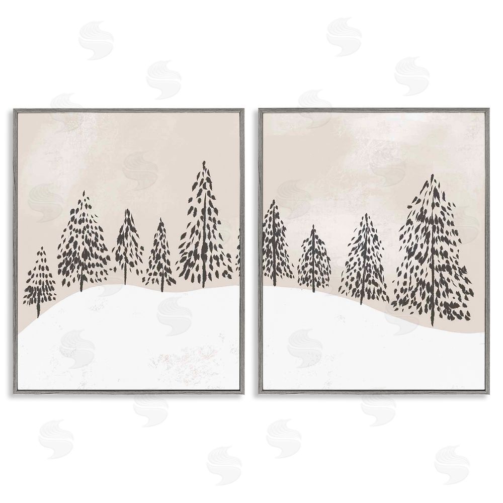 Stupell Studio Winter Trees Abstract Snowy Landscape Gray Framed Giclee Wall Art Print