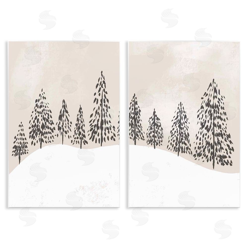 Stupell Studio Winter Trees Abstract Snowy Landscape Wooden Wall Plaque Art Print