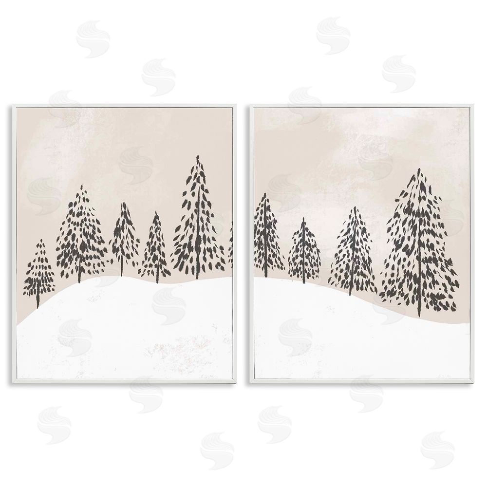 Stupell Studio Winter Trees Abstract Snowy Landscape White Framed Giclee Wall Art Print