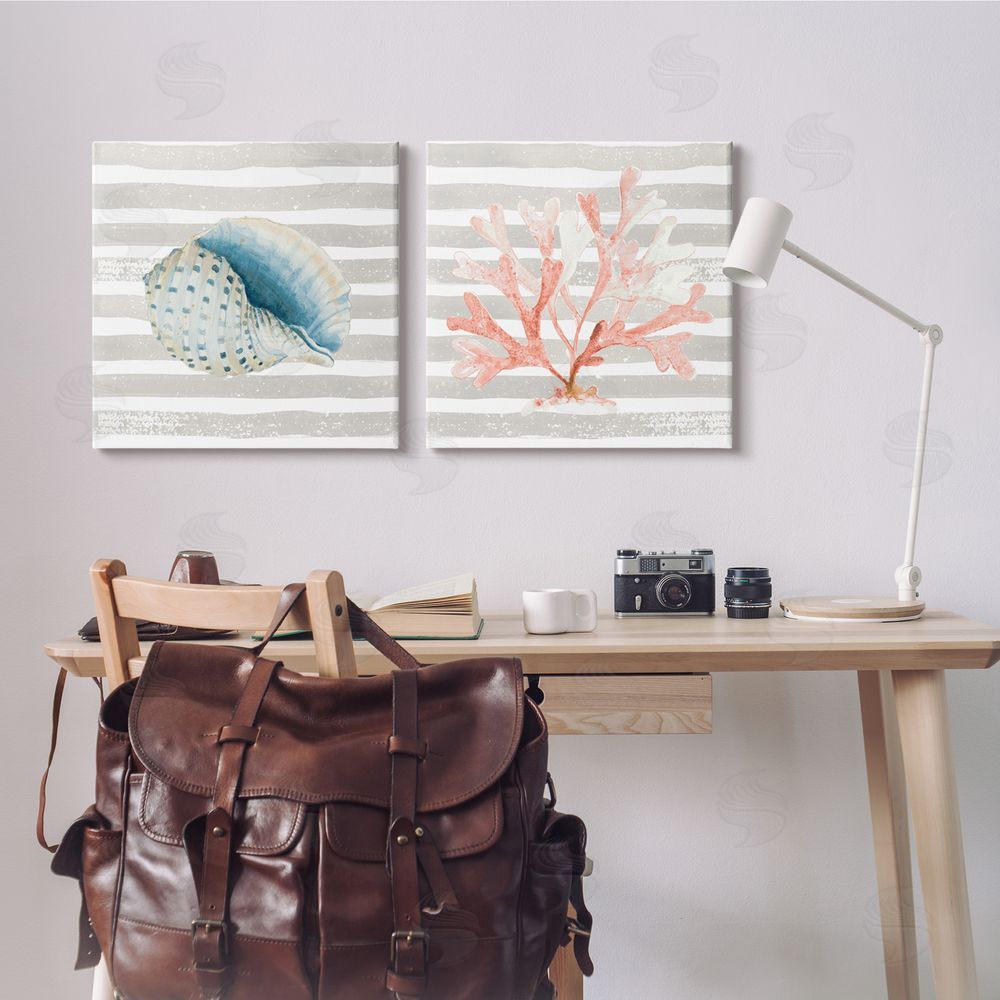 Patricia Pinto Nautical Curved Shell Pink Coral Canvas Wall Art Print in Room