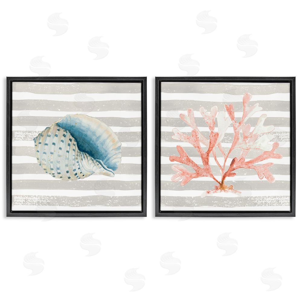 Patricia Pinto Nautical Curved Shell Pink Coral Black Floating Frame Canvas Wall Art Print