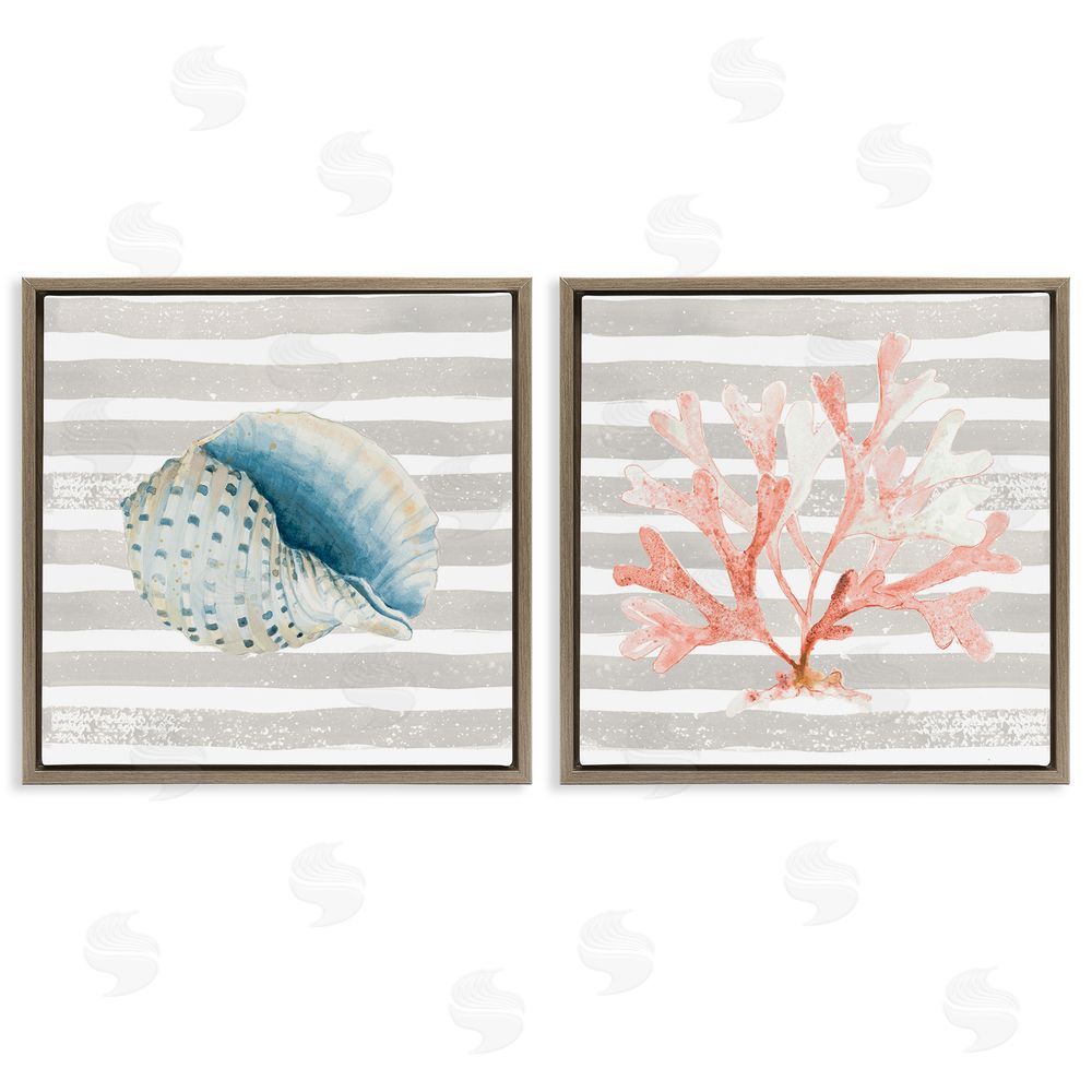 Patricia Pinto Nautical Curved Shell Pink Coral Brown Floating Frame Canvas Wall Art Print
