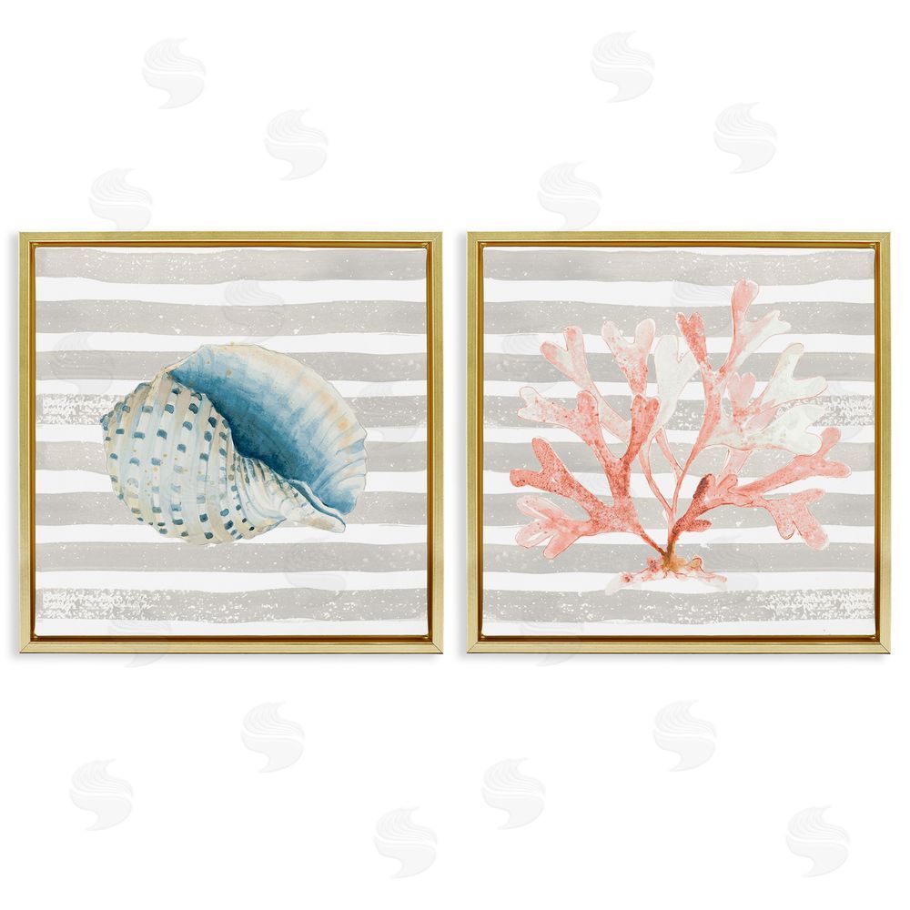 Patricia Pinto Nautical Curved Shell Pink Coral Gold Floating Frame Canvas Wall Art Print