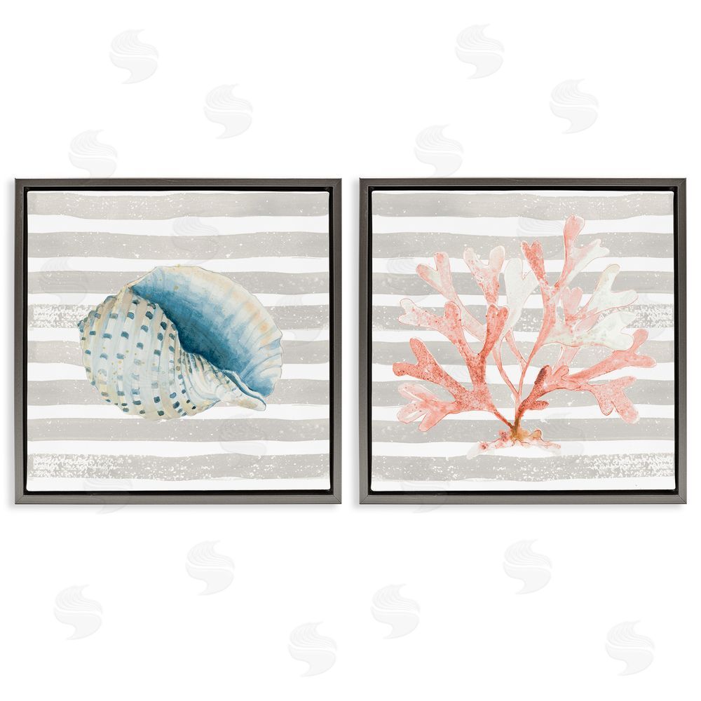 Patricia Pinto Nautical Curved Shell Pink Coral Gray Floating Frame Canvas Wall Art Print