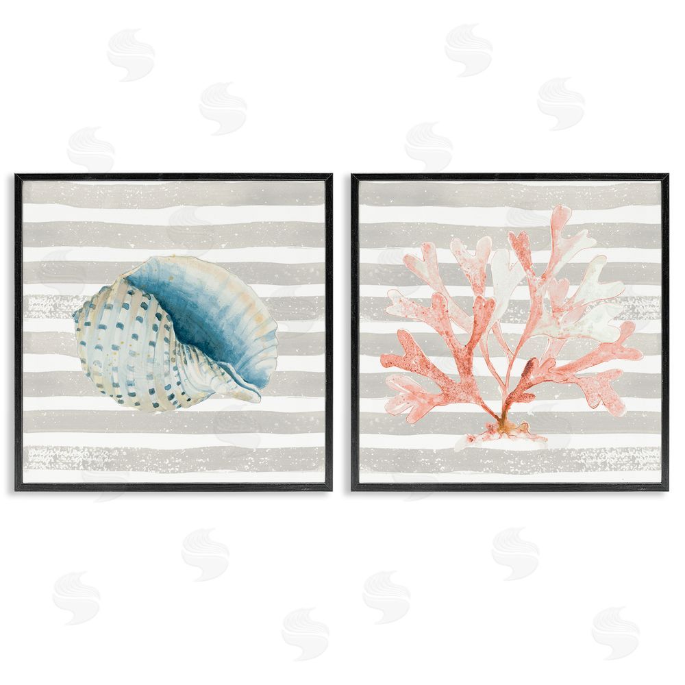 Patricia Pinto Nautical Curved Shell Pink Coral Black Framed Giclee Wall Art Print