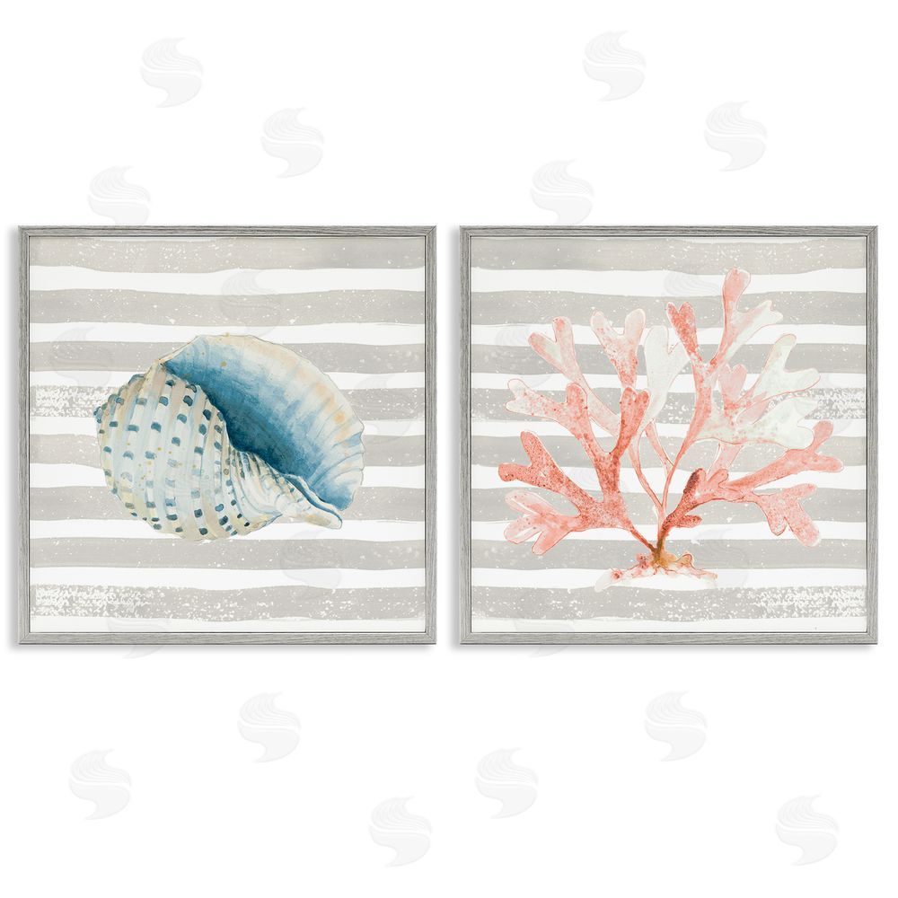 Patricia Pinto Nautical Curved Shell Pink Coral Gray Framed Giclee Wall Art Print
