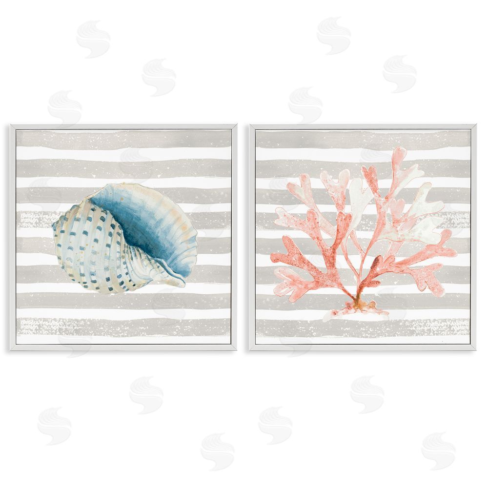 Patricia Pinto Nautical Curved Shell Pink Coral White Framed Giclee Wall Art Print
