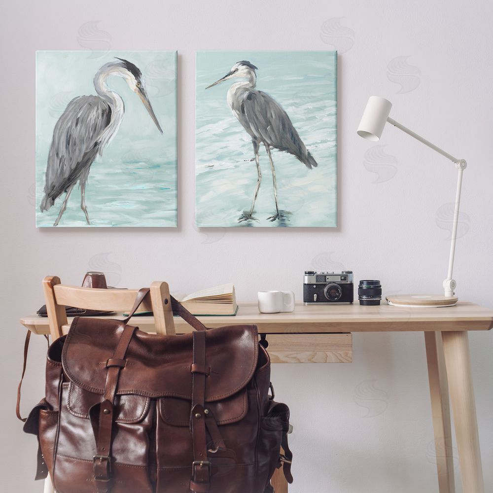Julie DeRice Heron Birds Standing Shallow Beach Canvas Wall Art Print in Room
