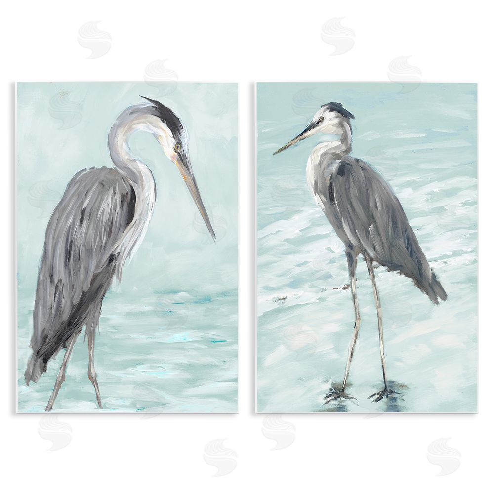 Julie DeRice Heron Birds Standing Shallow Beach Wooden Wall Plaque Art Print