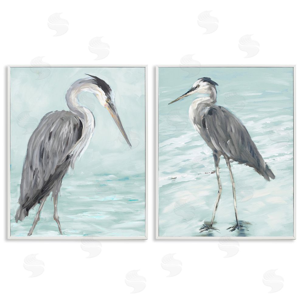 Julie DeRice Heron Birds Standing Shallow Beach White Framed Giclee Wall Art Print