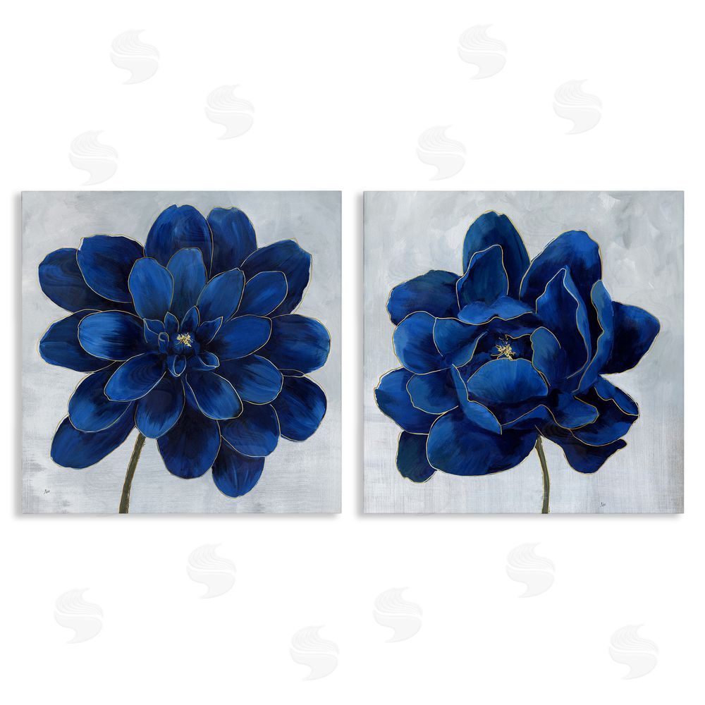 Nan Bold Royal Blue Florals Chic Petals Canvas Wall Art Print