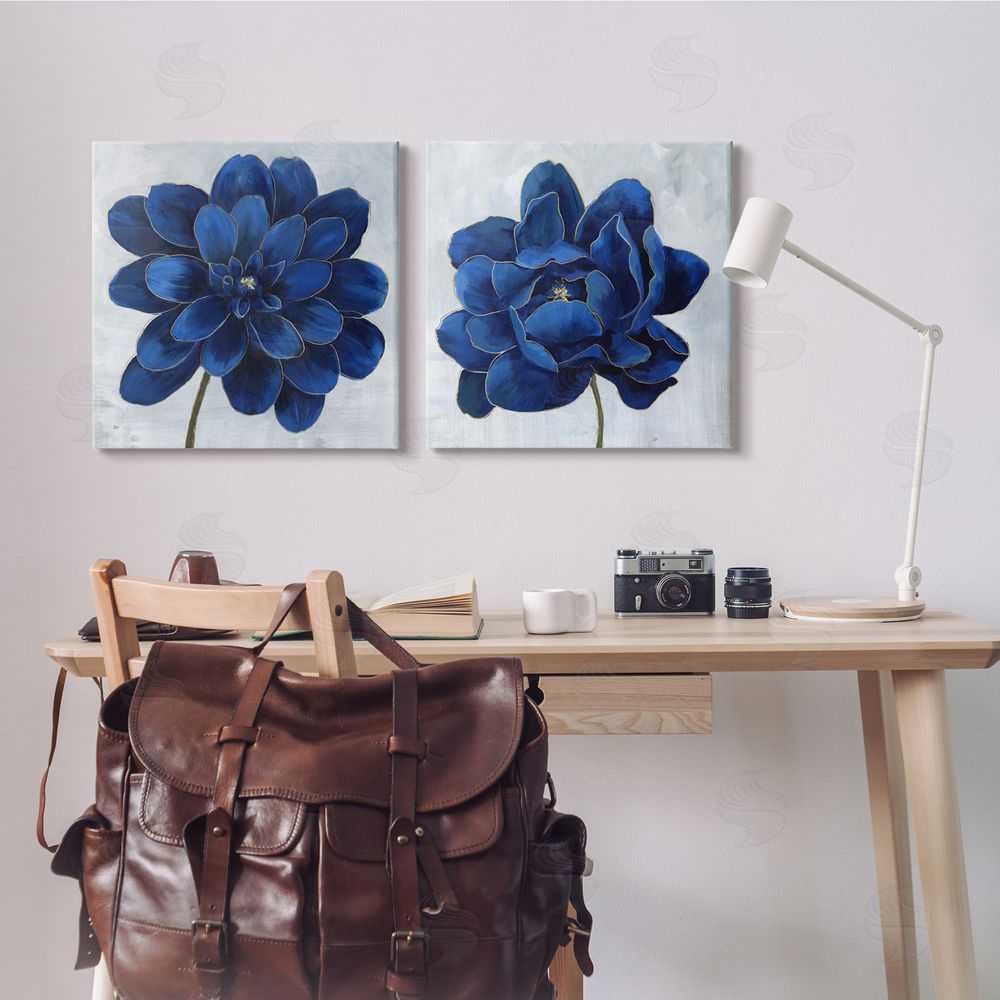 Nan Bold Royal Blue Florals Chic Petals Canvas Wall Art Print in Room