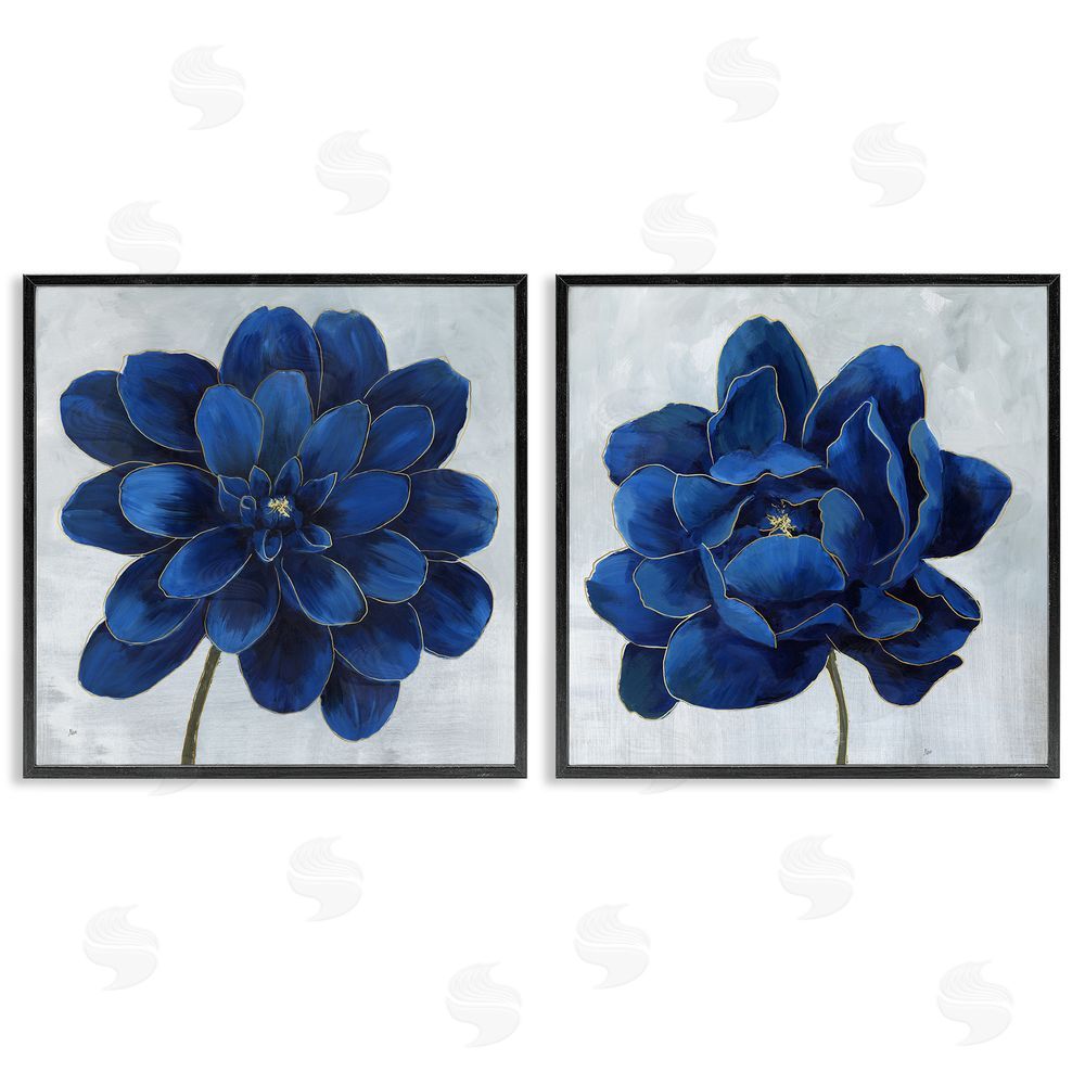 Nan Bold Royal Blue Florals Chic Petals Black Framed Giclee Wall Art Print