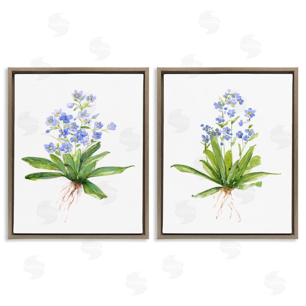 Sally Swatland Bluebird Garden Floral Bunches Brown Floating Frame Canvas Wall Art Print